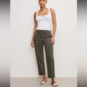 NWT Good American Cargo Cropped Twill Pants in Fatigue Olive Green 22 Plus